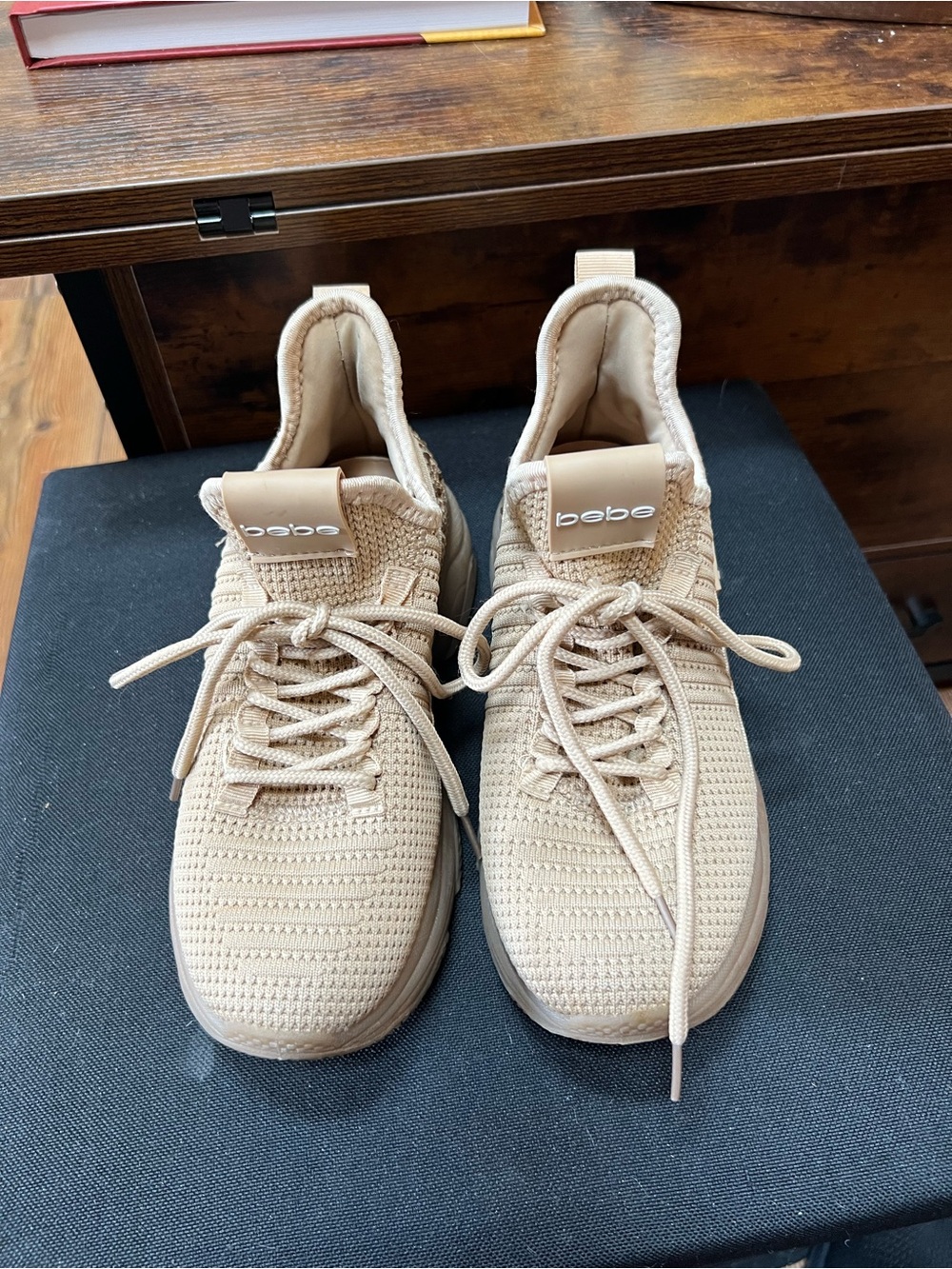 bebe Men's Knit Lace-Up Sneakers in Tan Beige